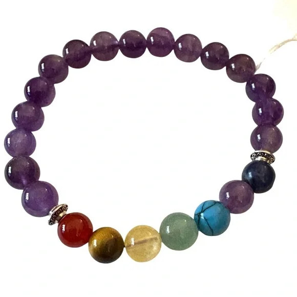 Amethyst Chakra Beaded Stretch Bracelet - Picture 1 of 2